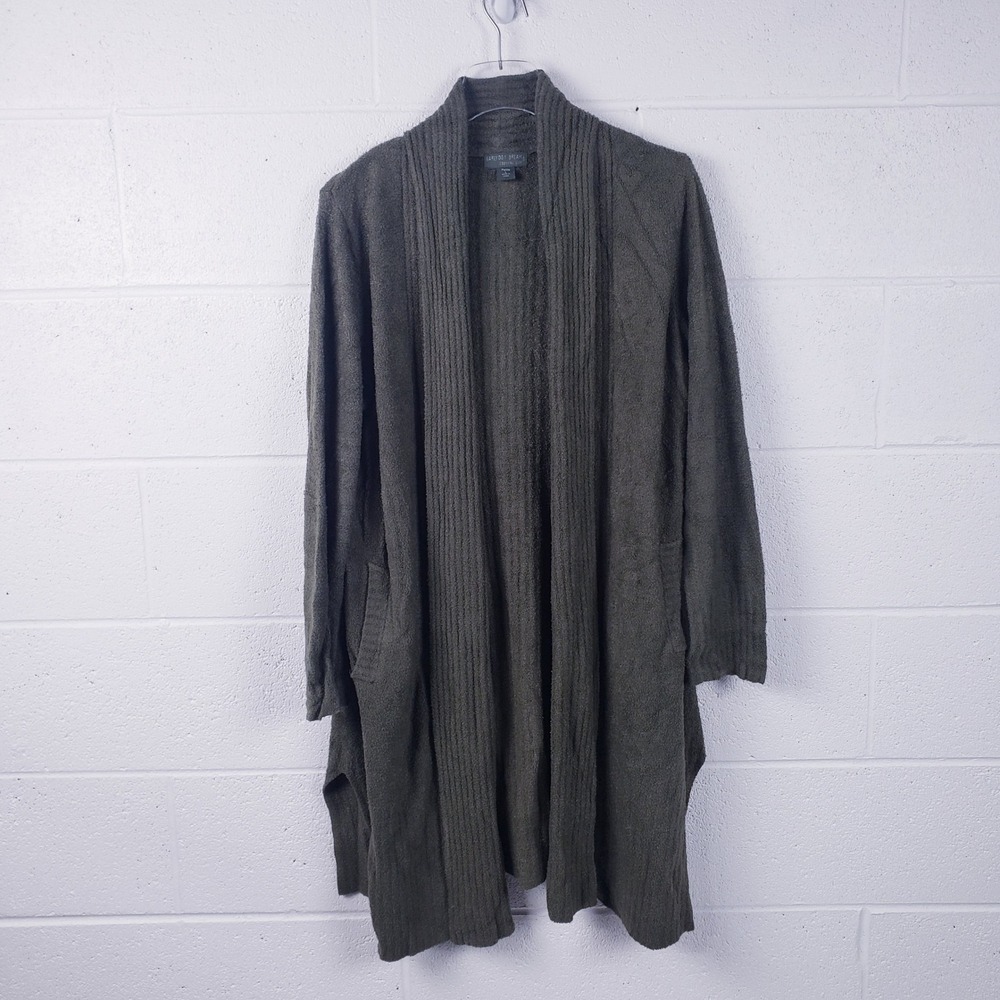 Barefoot Dreams Cardigan Green CozyChic Lite Ribbed Open Front Long L Petite